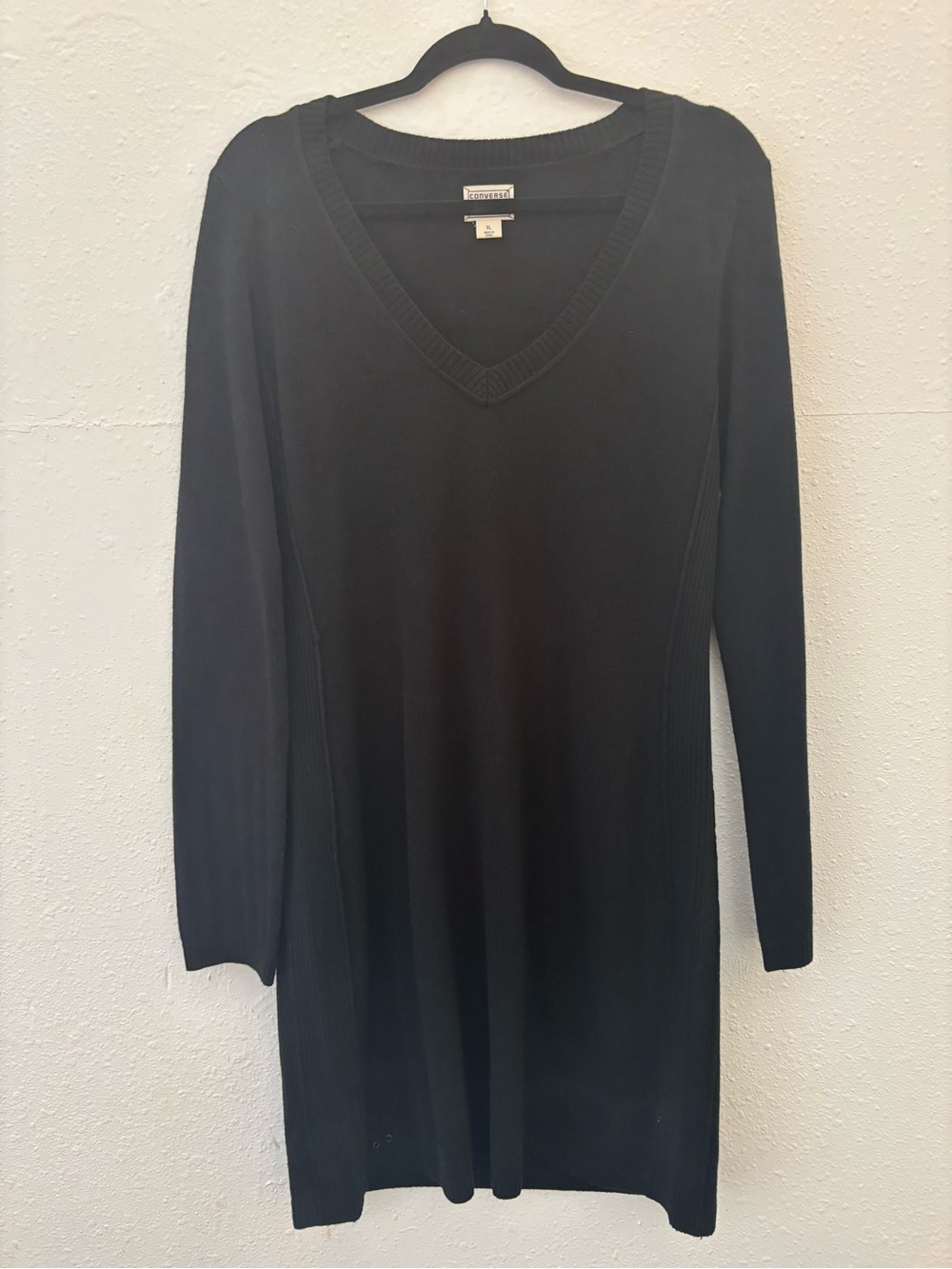 Converse Black V-Neck Long Sleeve Knit Dress